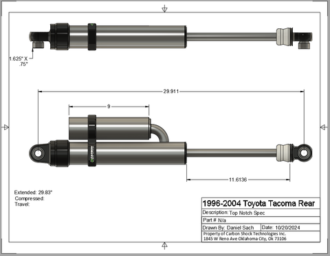 96-04 TACOMA TNA/CARBON REAR SHOCK  SET WITH FABTECH OR ROUGH COUNTRY 6''-8''  LIFTS